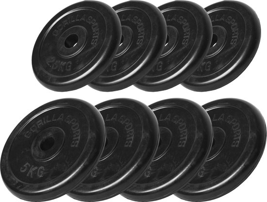 Gorilla Sports Halterschijven Set - Bundel - 30 Kg  4 X 5 - 4 X 2 5 Kg   Gripper Gietijzer   30 Mm