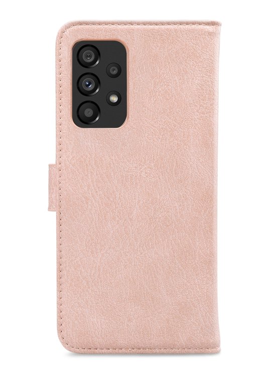 Étui de téléphone rose texturé, ouvert pour révéler le module caméra du téléphone.