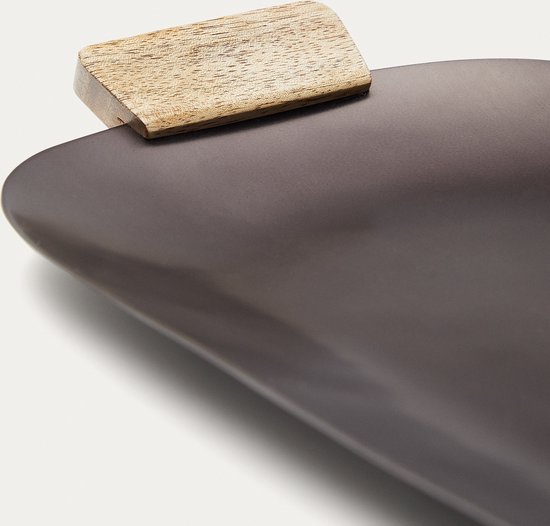 Kave Home - Langwerpig serveerblad Soran van hout en zwart roestvrij staal