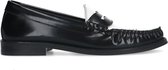 Manfield - Dames - Zwarte leren loafers met wit detail - Maat 38