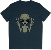 Grappig T Shirt Peace Alien - Heren en Dames - Blauw - L