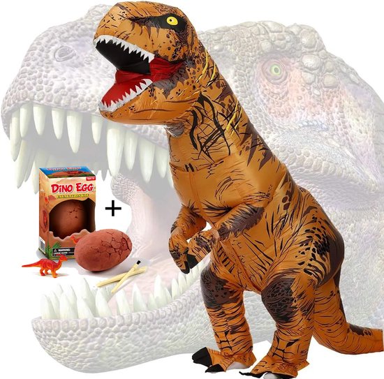LotaHome - Opblaasbaar Dinosaurus Kostuum - T-rex - Dinosaurus Pak inclusief Ingebouwde Pomp en Dinosaurus Ei - Dinopak - Opblaaspak - Carnaval - Festival - Dino Ei - Volwassenen - XXL - 220cm -