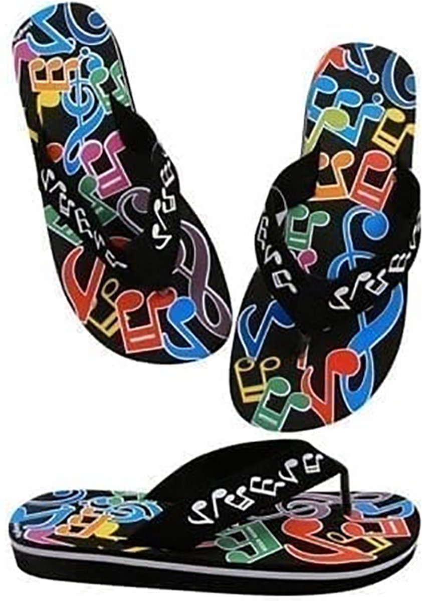 Music Gifts - Slipper gekleurde muzieknoten - Vrolijk - Maat L