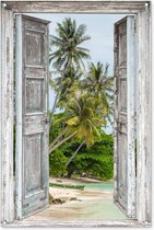 Affiche de jardin - Vue - Palmiers - Plage - Mer - Tropical - 80x120 cm - Affiche de clôture - Toile de jardin