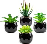 Vetplanten Kunstmatige interieurs in potten Mini nep vetplanten Zwarte keramische pot Kunst vetplanten voor badkamer, slaapkamer esthetiek, woonkamer, kantoor, plankdecor (groen)