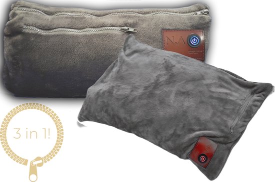 Nikki.Amsterdam | The.Wrap | Grey | Grijs | Draadloos | Incl. 10.000 mAh Powerbank | Infrarood | Warmtekussen | 3 functies | Nekkussen | Handwarmer | Zitkussen | Lendenkussen | Lendenrol | Kruik | Gebruiksduur: tot 14 uur