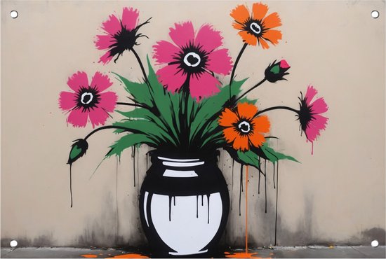 Stilleven tuinposter - Banksy posters - Tuinposters bloemen - Tuinschilderij voor buiten - Tuinschilderijen - Tuin decoratie voor buiten - 90 x 60 cm