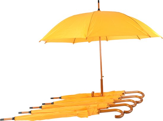 Set van 6 Gele Windproof Paraplu's (98 cm Diameter) - Perfect voor Winderig Weer| Unisex Paraplu Met Houten Handvat