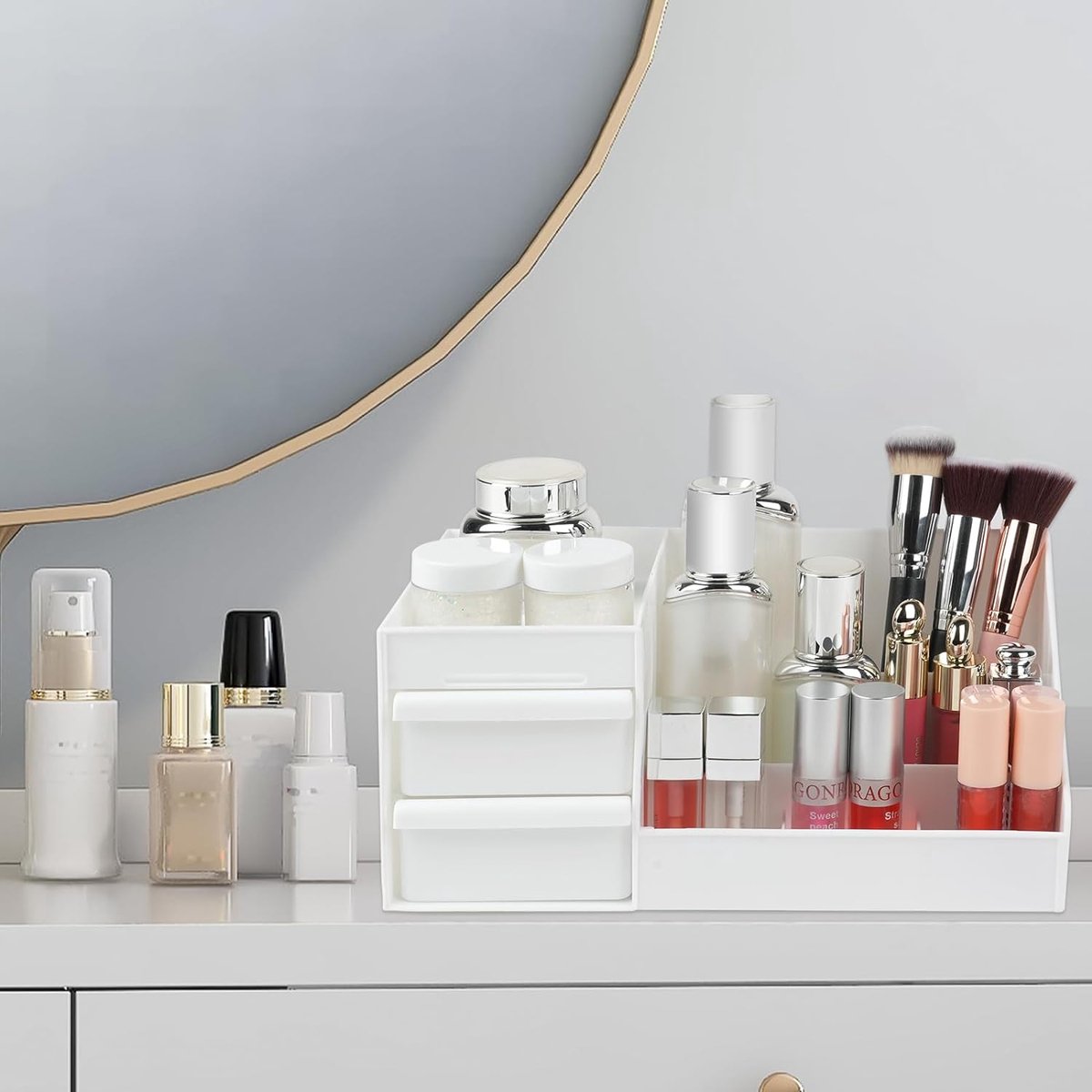 Make-up organizer cosmetische organizer met 2 laden en 6 vakken make-up organizer voor make-up en huidverzorging cosmetische opslag kaptafel organizer voor kaptafel badkamer en slaapkamer
