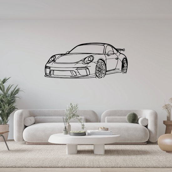 Porsche 911 GT3 RS modèle 991 Devant - Silhouette - Art métallique - Zwart - 80cm - Décoration voiture - Décoration murale - Man Cave - Cadeau pour homme - Système de suspension inclus