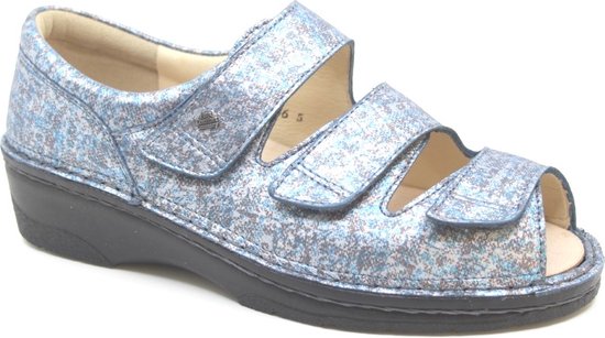 Finn Comfort, ISCHIA, 02106-288124, Blauw combi sandalen met dichte hiel wijdte H
