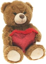 Pluche knuffelbeer/teddybeer met hartje - donker bruin - 26 cm