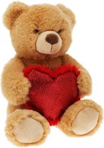 Pluche knuffelbeer/teddybeer met hartje - licht bruin - 26 cm