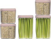 Plasticforte Voedselcontainers set - 5 stuks - licht roze - 1500/1000ml - kunststof - voorraadpot