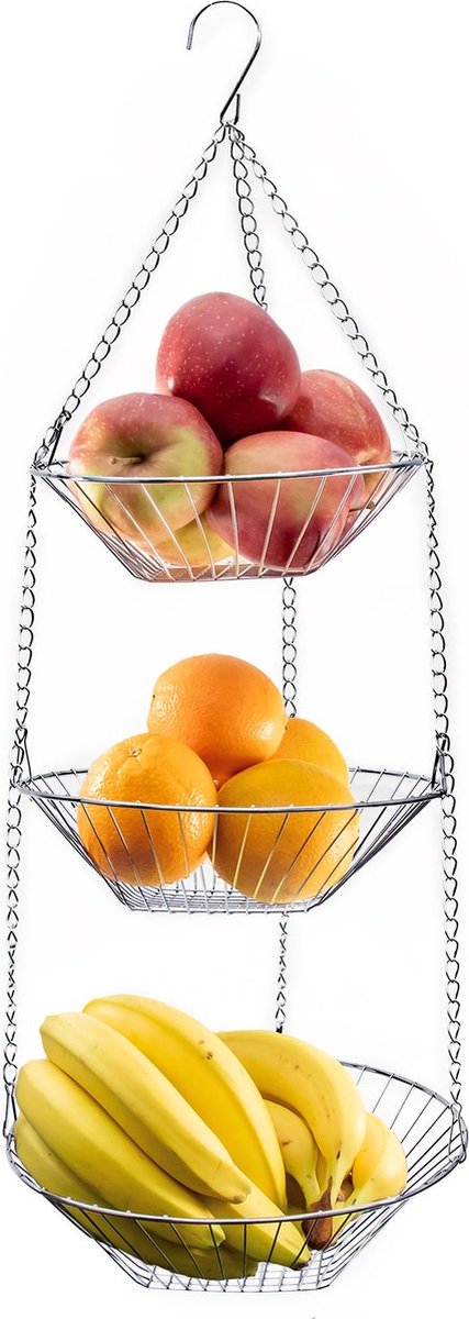 Intirilife hangende fruit- en groentemand - 3 etages, hangende fruitmand, 3 etages