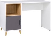 Bureau met planken - Bureau op poten - Breedte 120 cm - Kleur Wit + Grijs + Lefkas Eiken