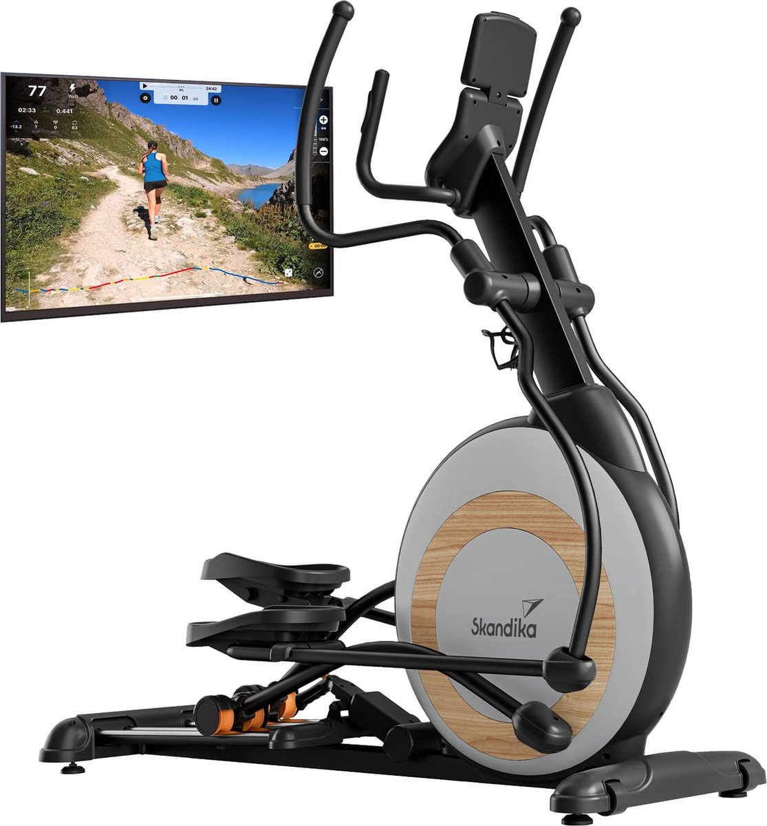 Skandika Carbon P26-S Crosstrainer – Crosstrainers - Elliptische trainer voor thuis, in hoogte verstelbaar, app-compatibel, tot 150 kg, 32 weerstandsniveaus, dubbel railsysteem - Fitnessapparatuur voor duurtraining – 172 x 66 x 175 (LxBxH) – zwart
