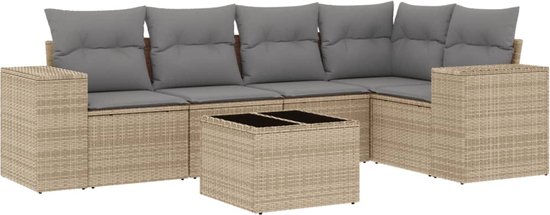 vidaXL - 6-delige - Loungeset - met - kussens - poly - rattan - beige