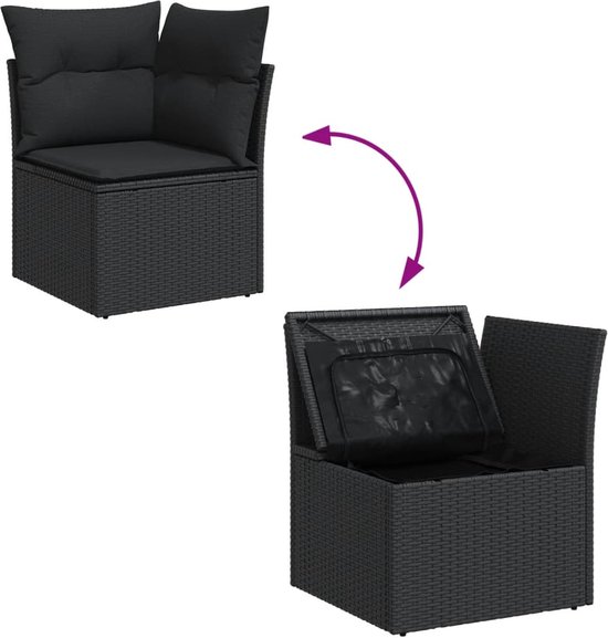 vidaXL - 11-delige - Loungeset - met - kussens - poly - rattan - zwart