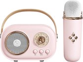 Woegel karaoke set A6 – met bluetooth en TF-kaart – oplaadbare accu – draadloze micro – voor kinderen – retro roze