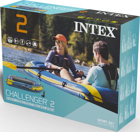 Intex Challenger 2 Boot Set - 236 x 114 x 41 cm - Inclusief peddels en pomp