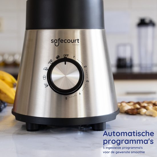 Safecourt Kitchen Power blender - 5 automatische programma's - Smoothie maker - 1000 Watt - RVS - Safecourt Kitchen