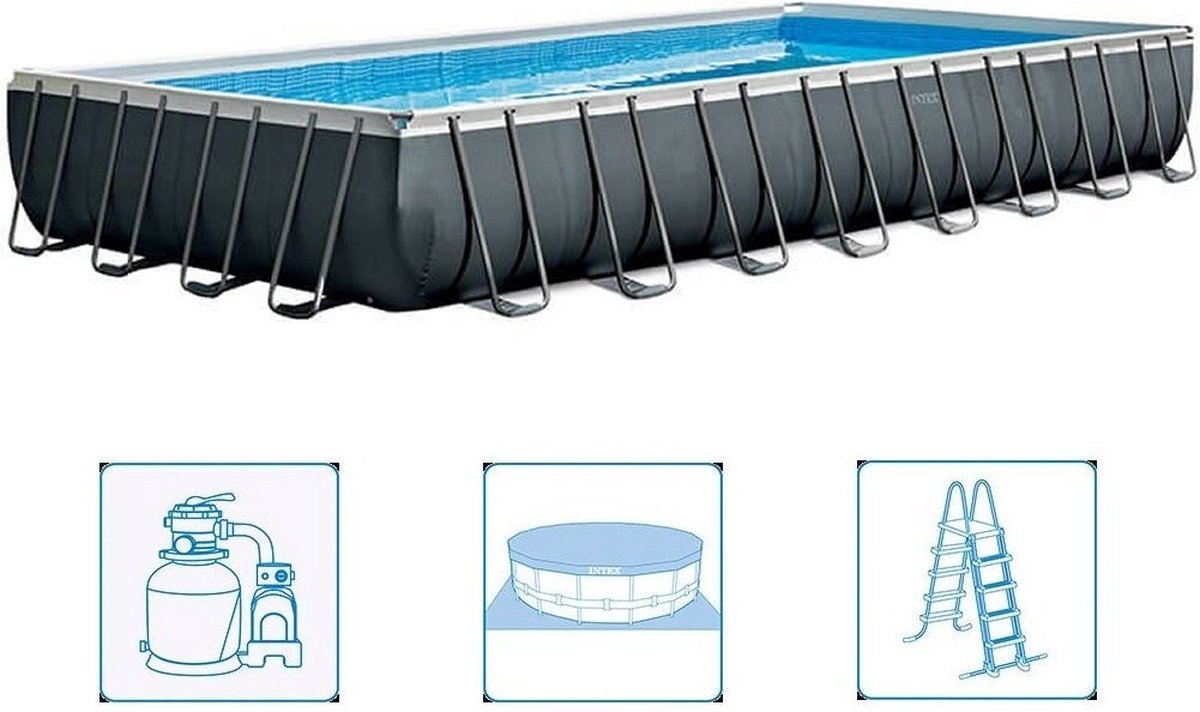 Intex opzetzwembad - Ultra XTR antraciet - 975 x 488 x 132 cm - inclusief accessoires