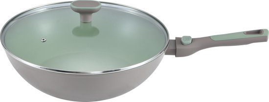 Relaxdays wokpan met deksel 30 cm - wok antiaanbaklaag - 4 liter