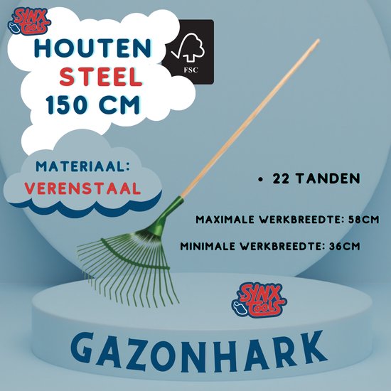 Synx Tools Gazonhark Groen Bladhark Hark - 22 tanden - Groen - Verzinkt - Harken / Bodembewerkers - Tuinsetjes hark met steel - 150 cm steel van Synx Tools — afbeelding 4