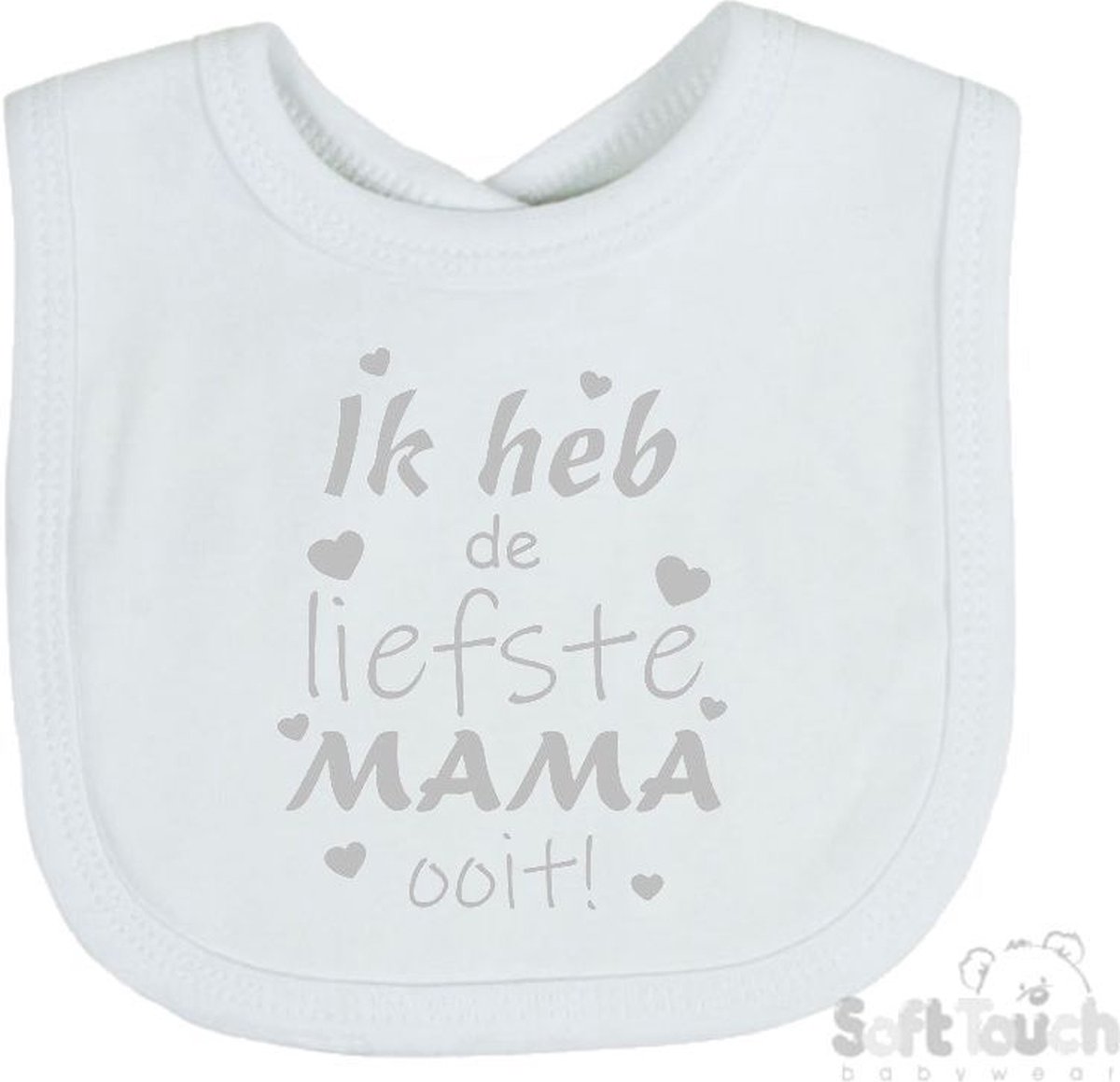 Goedkoopste Soft Touch Slabber Slabbetje Slab Ik heb de liefste MAMA ooit! Moederdag Unisex Katoen Wit/zilver (shiny) Maat 33x22 Cm