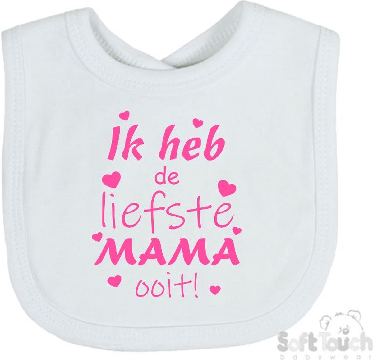 Goedkoopste Soft Touch Slabber Slabbetje Slab Ik heb de liefste MAMA ooit! Moederdag Unisex Katoen Wit/roze Maat 33x22 Cm