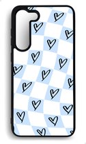 Ako Design Samsung Galaxy S23 hoesje - Ruiten hartjes patroon - blauw - TPU Rubber telefoonhoesje - hard backcover