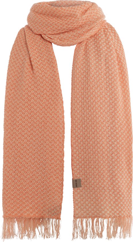 Knit Factory Astre Sjaal Dames - Katoenen sjaal - Langwerpige sjaal - Oranje/witte zomersjaal - Dames sjaal - Blok motief - Apricot/Ecru - 200x90 cm - XXL Sjaal - 50% katoen/50% acryl