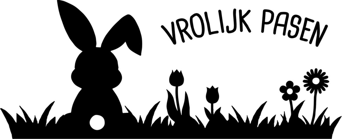 Label2X - Raamsticker Vrolijk Pasen - 60 cm - Wit - Paasdecoratie - Pasen versiering