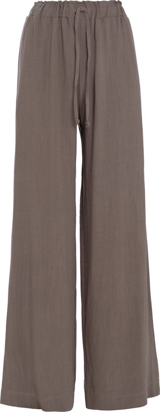 Pantalon Knit Factory Fern - Pantalon femme - Pantalon femme - Pantalon avec poches latérales - Pantalon long - Doux et aéré 78% viscose et 22% lin - Pantalon d'été - Pantalon d'été - Pantalon large - Taupe - 36/38