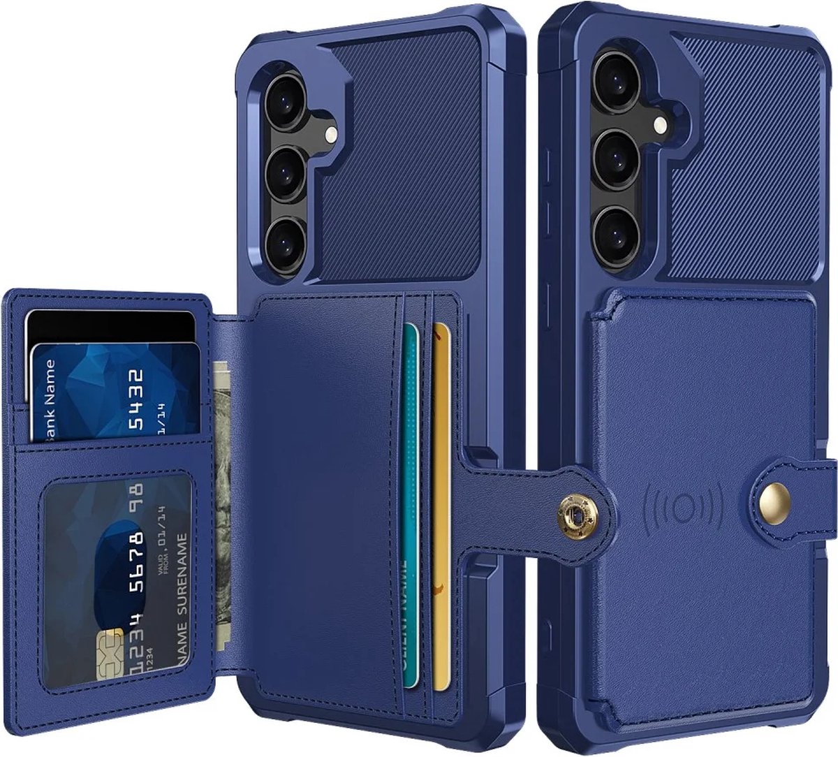 Portemonnee Hoesje Geschikt voor Samsung Galaxy S24 - Back Cover met Pasjeshouder - Telefoonhoesje voor Pinpas - Kaarthouder op Achterkant - Case met Magneet voor Auto Houder Blauw