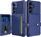 Portemonnee Hoesje Geschikt voor Samsung Galaxy S24 - Back Cover met Pasjeshouder - Telefoonhoesje voor Pinpas - Kaarthouder op Achterkant - Case met Magneet voor Auto Houder Blauw