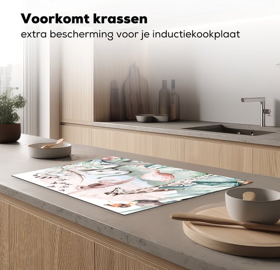 KitchenYeah® Inductie beschermer 76x51.5 cm - Jungle - Dieren - Waterverf - Jongens - Meisjes - Kinderen - Kind - Kookplaataccessoires - Afdekplaat voor kookplaat - Inductiebeschermer - Inductiemat - Inductieplaat mat