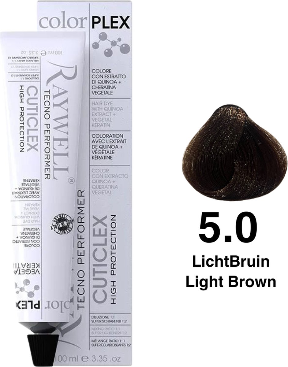 Raywell ColorPlex - Permanente HaarVerf - 5.0 - LichtBruin - 100 ml