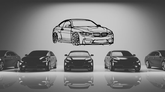 BMW M4 F82 Front - Silhouette - Metaalkunst - Zwart - 120cm - Auto Decoratie - Muur Decoratie- Man Cave - Cadeau voor man- Inclusief ophangsysteem