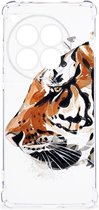 Anti Shock Bumper Case Geschikt voor OnePlus 12 Smartphone hoesje met doorzichtige rand Tiger