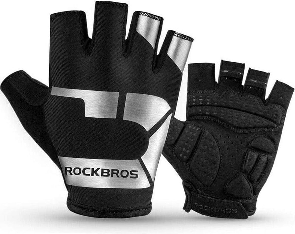 ROCKBROS Fietshandschoenen Halve vinger Fietshandschoenen Antislip Schokabsorberende Reflecterende Handschoenen voor MTB Racefiets e-bike Mannen Vrouwen Maat XL