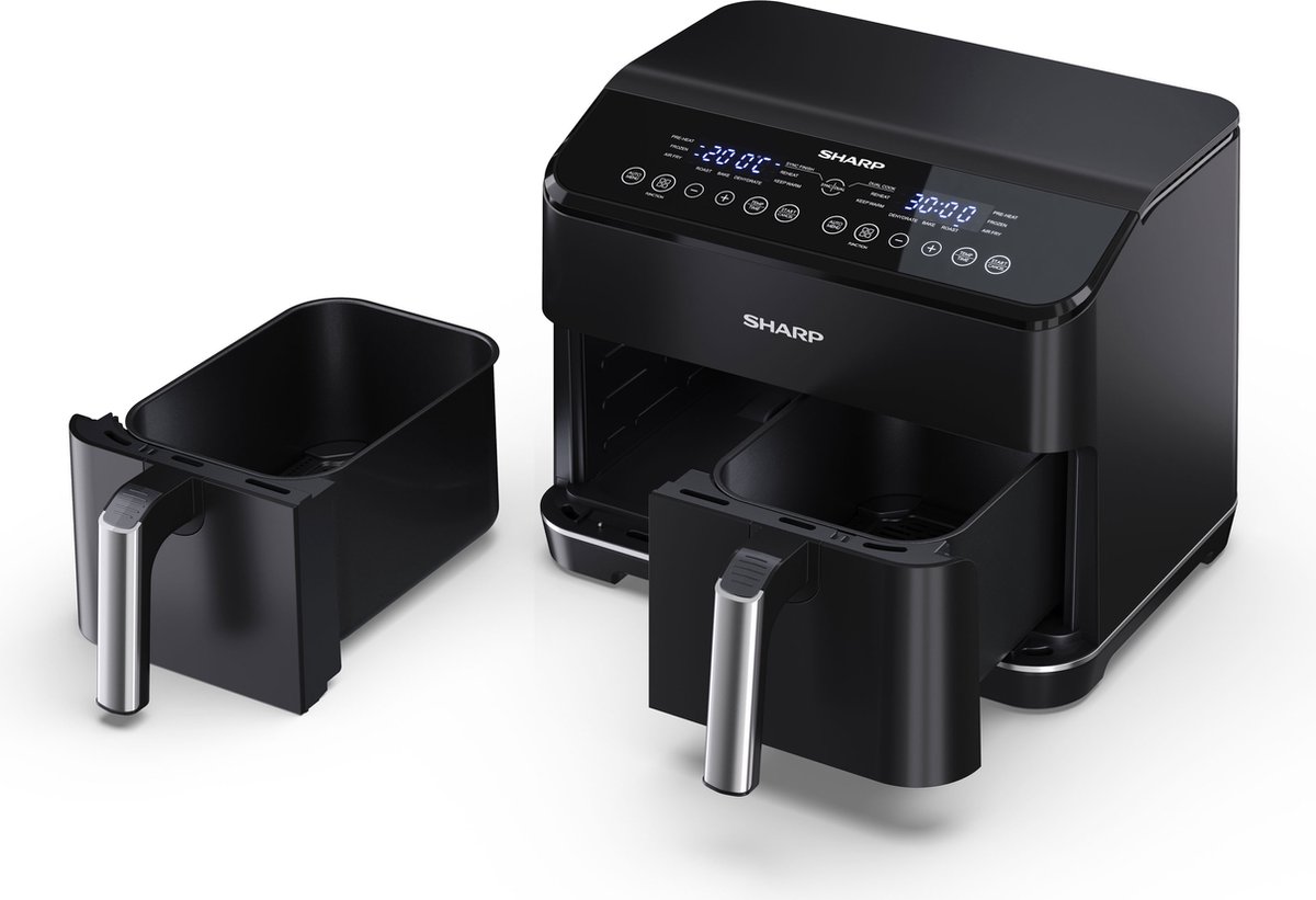 Sharp AF-GD82AE-B dubbele Airfryer - 2x 4 liter - 1800 Watt