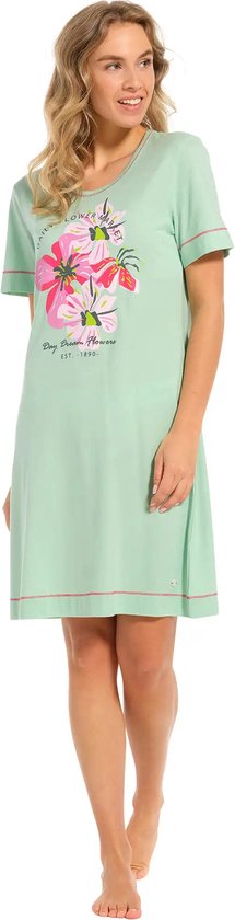 Chemise de nuit Pastunette pour femme à manches courtes - Fleur verte - 52 - Vert