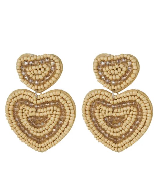 Beaded heart oranje oorbellen - beaded - kralen - statement - oorbellen - earrings - beige - heart - waterproof - stainless steel - nikkel vrij - gold plated