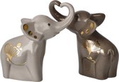 Goebel - Elephant | Peper en zout stel Gingko | Aardewerk - 11cm - olifant - met echt goud - 2 delig