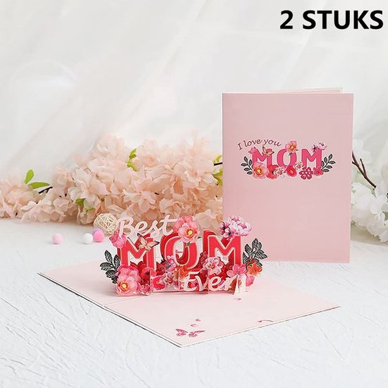 2 stuks 3D Bloemen Pop-up Wenskaart - Speciale Editie voor Moeder - Inclusief Envelop-Moederdag