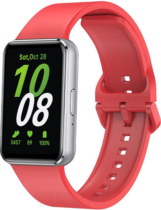 Strap it Smartwatch siliconen bandje met gesp geschikt voor Samsung Galaxy Fit 3 rood bol