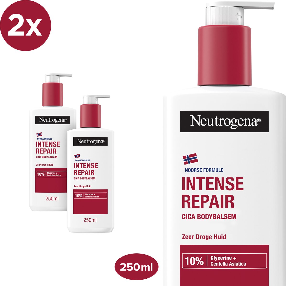 Goedkoopste Neutrogena Intense Repair Cica Body Balsem - Noorse Formule - intensief herstellende en hydraterende balsem - voor de zeer droge, ruwe en jeukende huid - 2 x 250 ml
