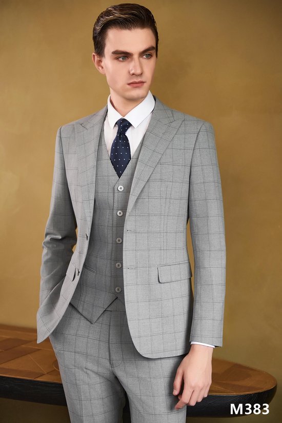 Allthemen Herenkostuum, gestreept, 3-delig, slimfit, herenpak voor business, bruiloft, #629 Grijs, L Allthemen Herenkostuum, gestreept, 3-delig, slimfit, herenpak voor business, bruiloft, #629 Grijs, L